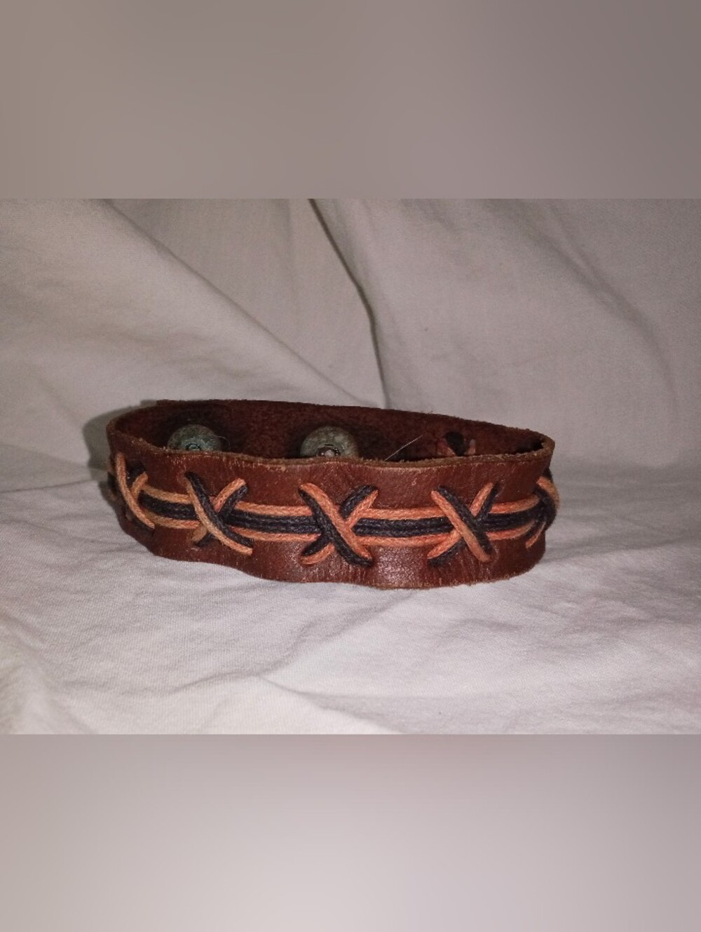 Vintage Leather Cross Stitch Snap Bracelet Retro Boho Hippie Peace Maker Jewelry